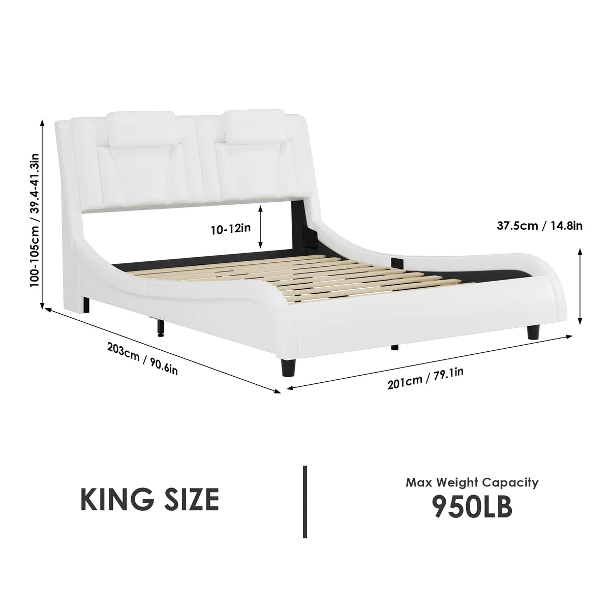King Size White PU Leather Upholstered Platform Bed Frame H86163