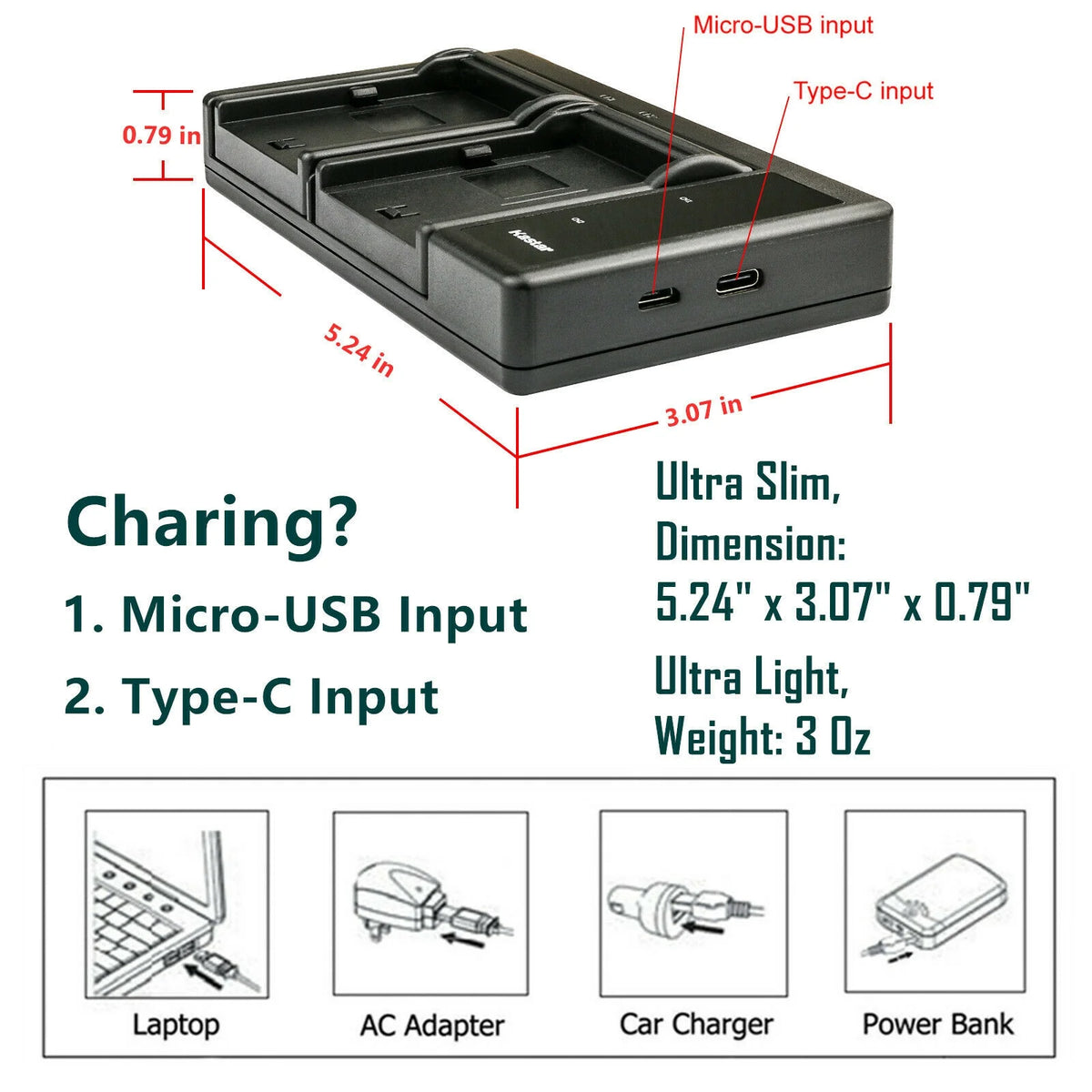 3-Pack Battery and USB Charger for Canon Flash Memory Camcorder X83955