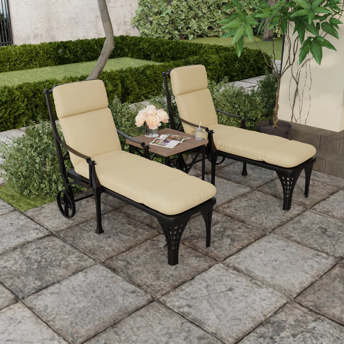 Antique Beige Rectangular Outdoor Chaise Lounge Cushion P9388