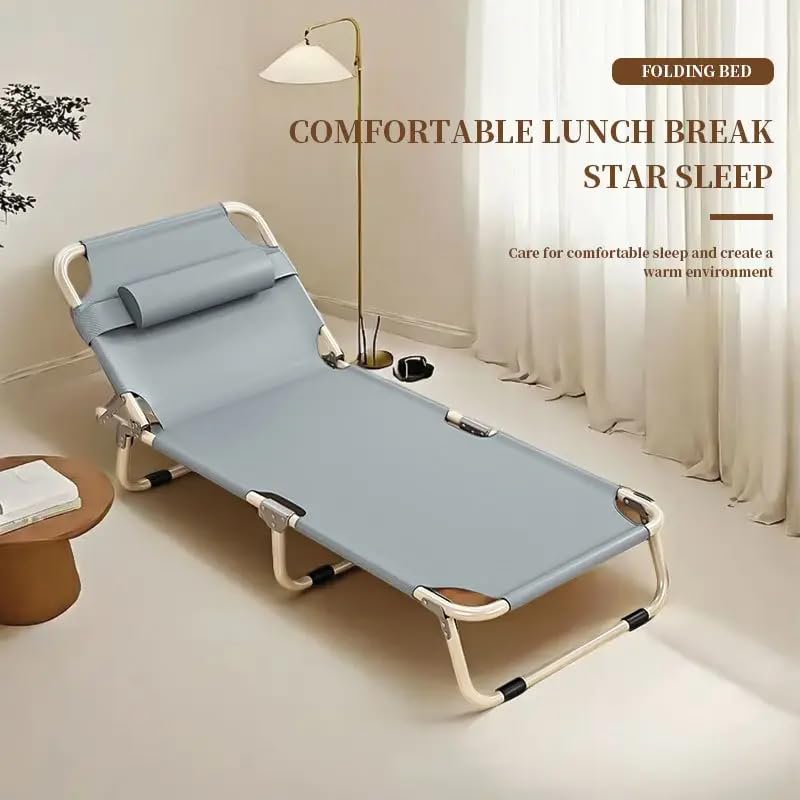 Portable Folding Camping Cot, Oversize Adjustable 5-Position Reclining Lounge Chairs with Pillow, Heavy Duty Oxford Cloth 600D with Mattress Gray S589975