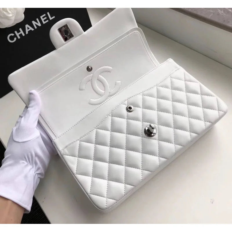 White Lambskin Leather Flap Bag P208
