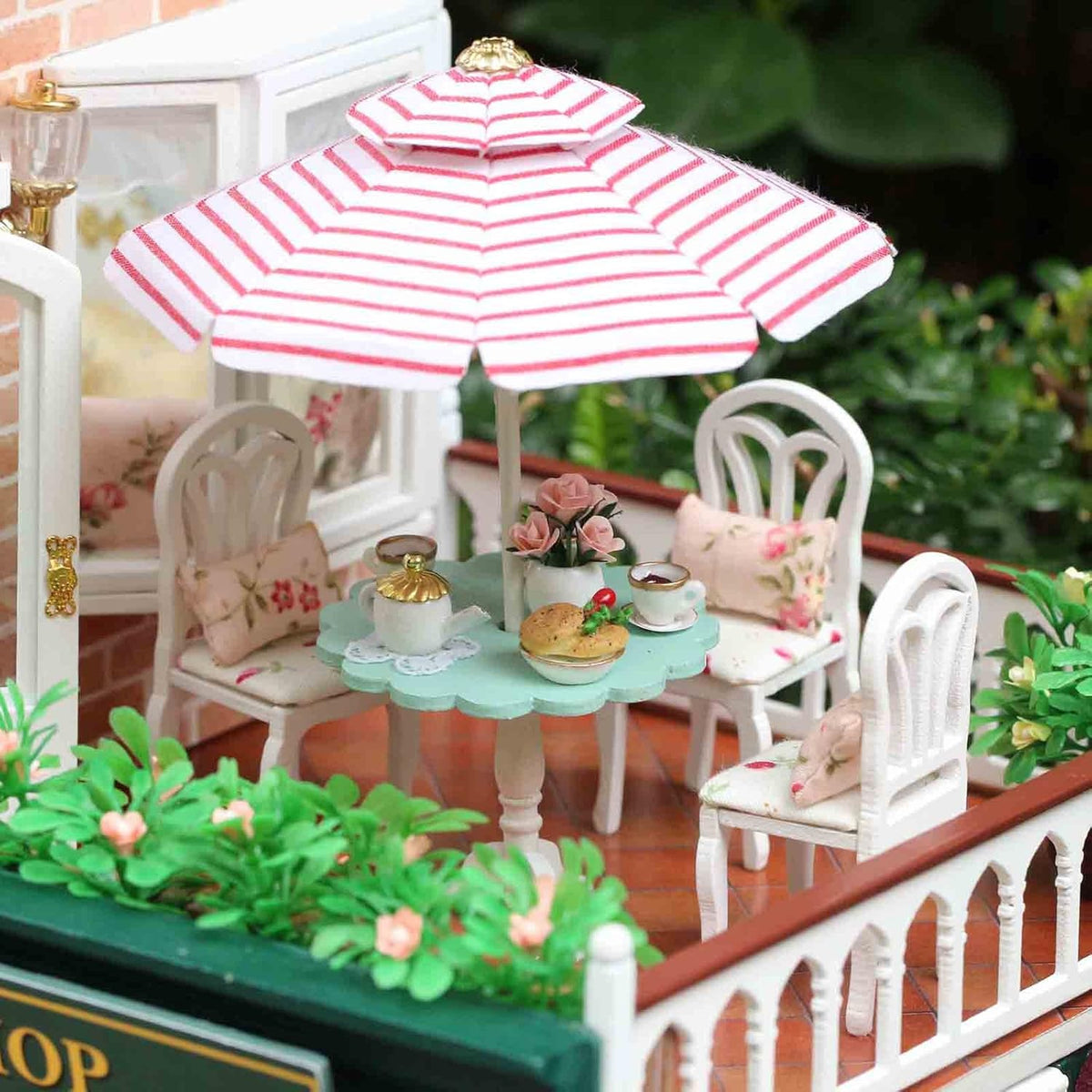 Paris Coffee & Cake Shop Wooden Dollhouse Miniatures DIY Kit with Led Light and Dust Cover G205207