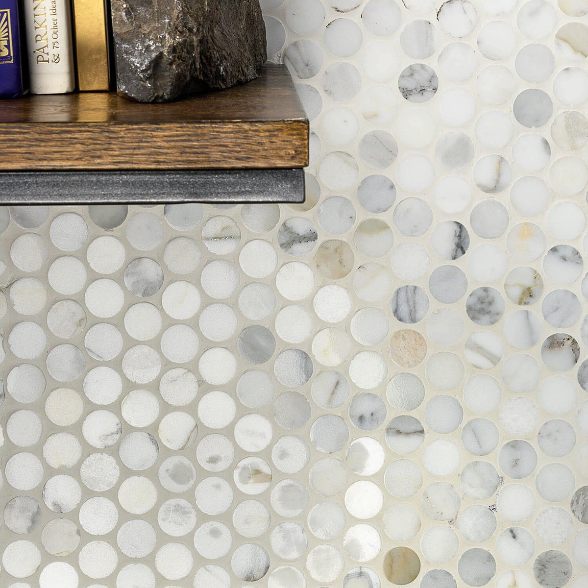 Calacatta Penny Rounds Polished Marble Tile E599