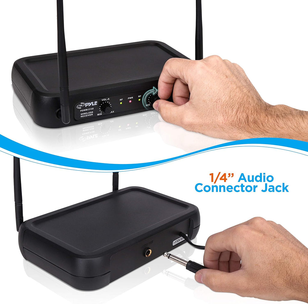 VHF Fixed Dual Frequency Wireless Microphone System with 2 Handheld Dynamic Transmitter Mics, Black W3919