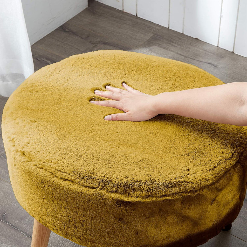 Yellow Heavy Faux Fur Oval Ottoman N907637