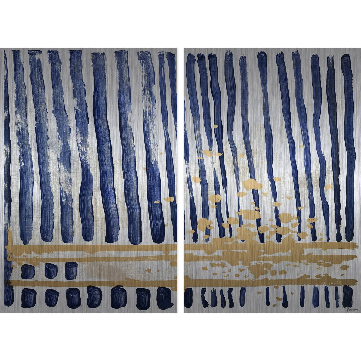 Blue Verticals Diptych - 48 x 36 E8136