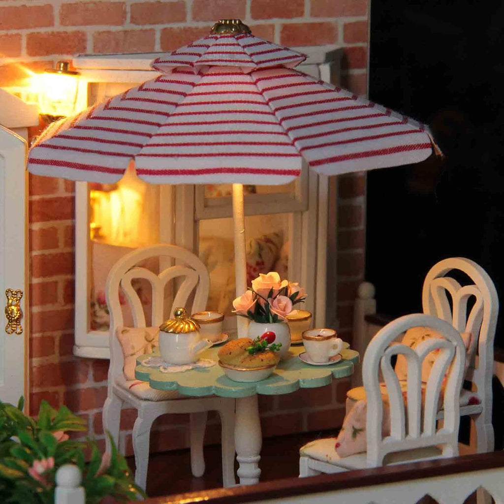 Paris Coffee & Cake Shop Wooden Dollhouse Miniatures DIY Kit with Led Light and Dust Cover G205207