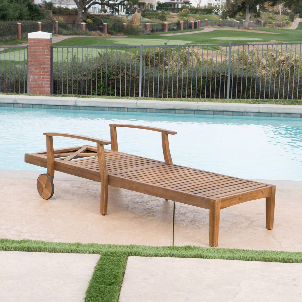Teak Finished Acacia Wood Chaise Lounge S75689