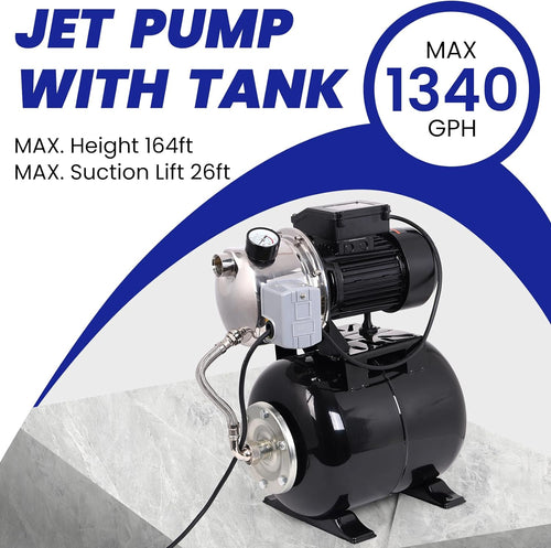 1.6HP Stainless Steel Shallow Well Pump with Pressure Tank M312986