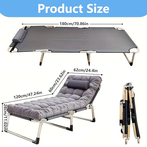 Portable Folding Camping Cot, Oversize Adjustable 5-Position Reclining Lounge Chairs with Pillow, Heavy Duty Oxford Cloth 600D with Mattress Gray S589975