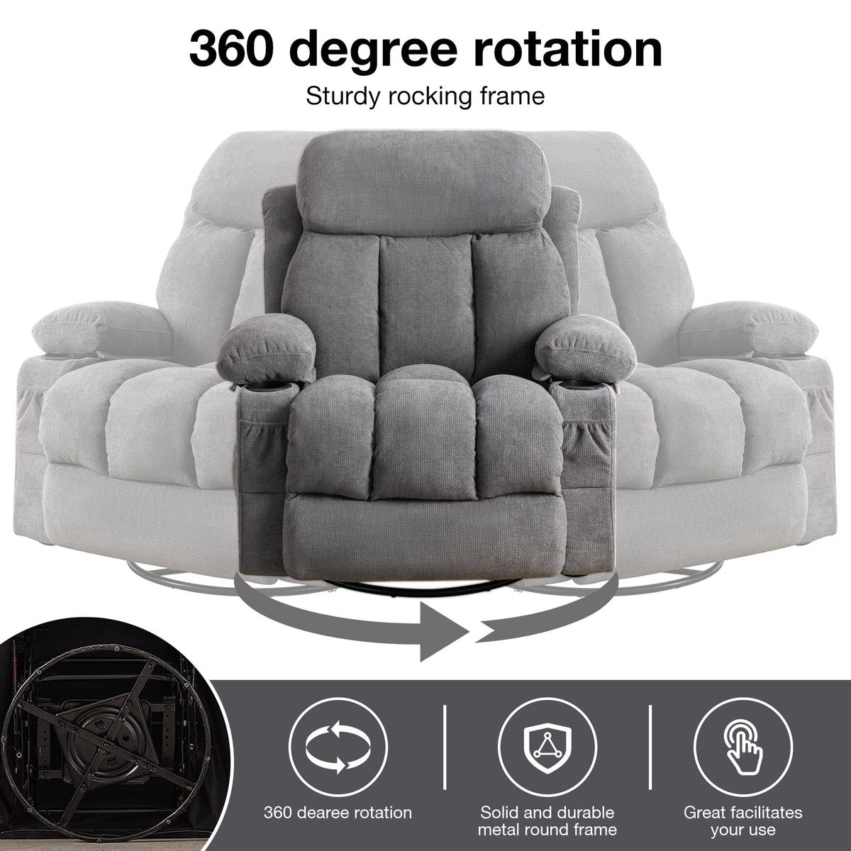 Swinging recliner massage heated sofa with USB and cup holders B2695