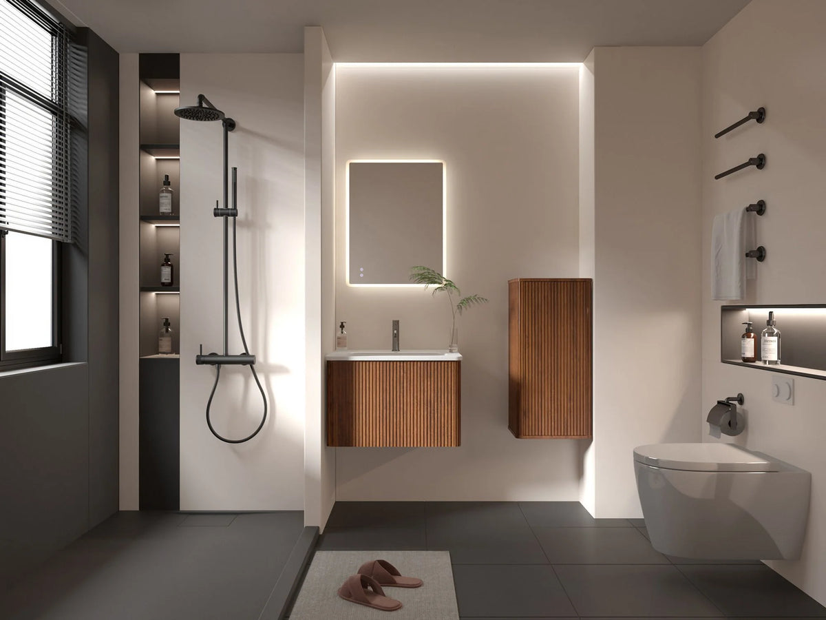 Striped Walnut Bathroom Floating Side Cabinet R389946