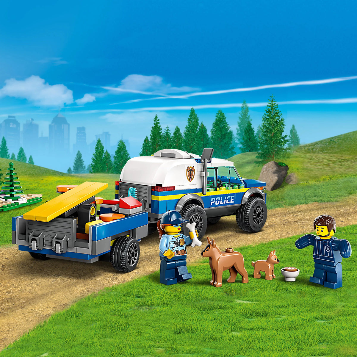 Mobile Police Dog Training SUV Toy Car with Trailer and Puppy Figures O9832