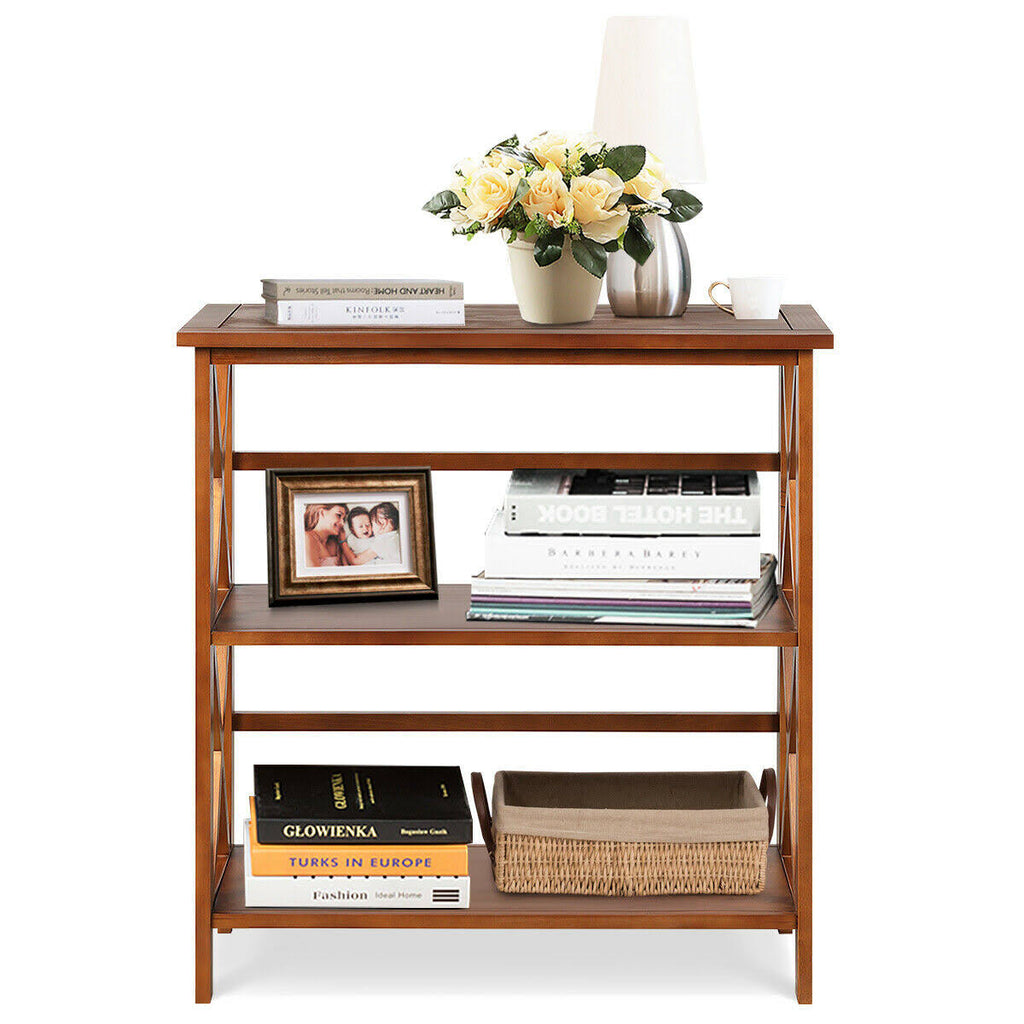 3-Tier Wooden Open Shelf Bookcase Natural G388306