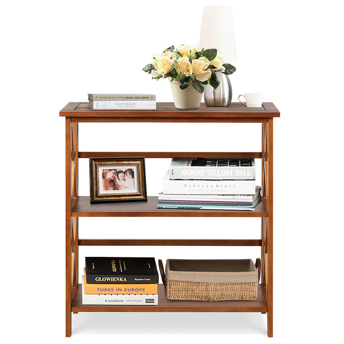 3-Tier Wooden Open Shelf Bookcase Natural G388306