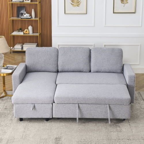 78.8" Reversible L-Shaped Linen Sleeper Sofa with Pullout Bed I901