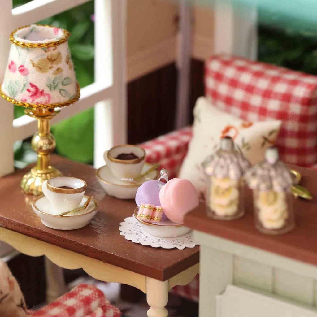 Paris Coffee & Cake Shop Wooden Dollhouse Miniatures DIY Kit with Led Light and Dust Cover G205207