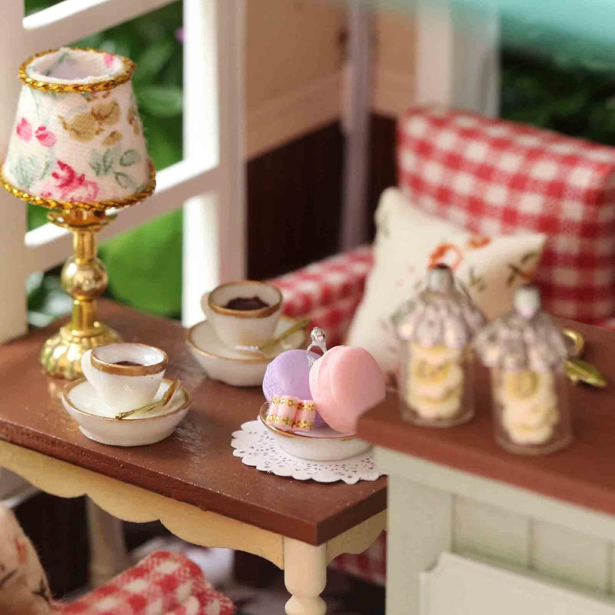 Paris Coffee & Cake Shop Wooden Dollhouse Miniatures DIY Kit with Led Light and Dust Cover G205207