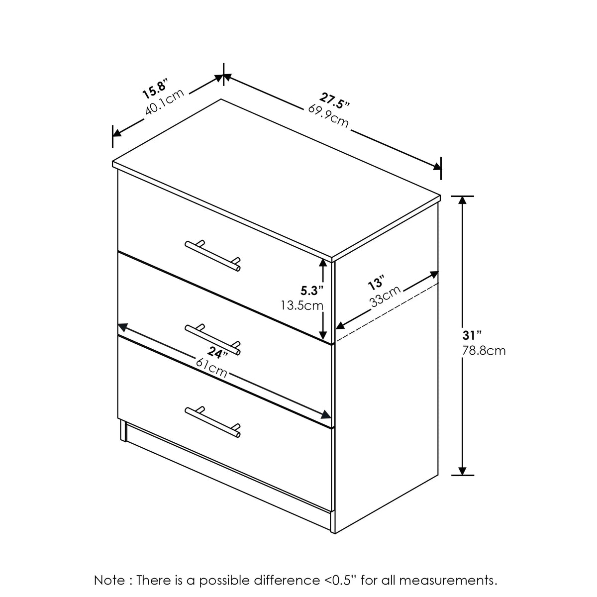 3-Drawer Dresser with Handle G68116