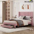 Queen Size Pink Velvet Upholstered Wood Platform Bed with Drawer Z911