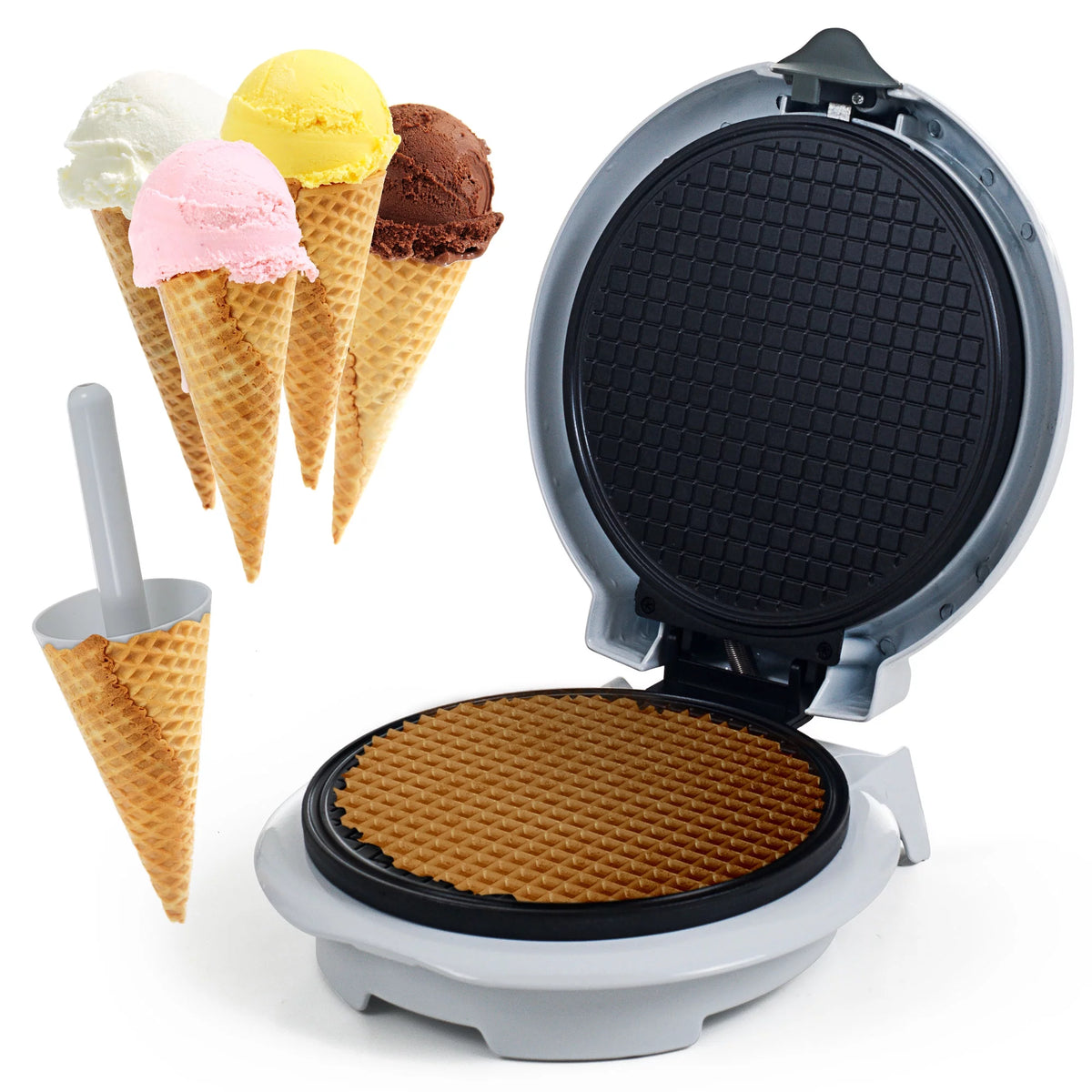 White Electric Nonstick Waffle Cone Maker P365321