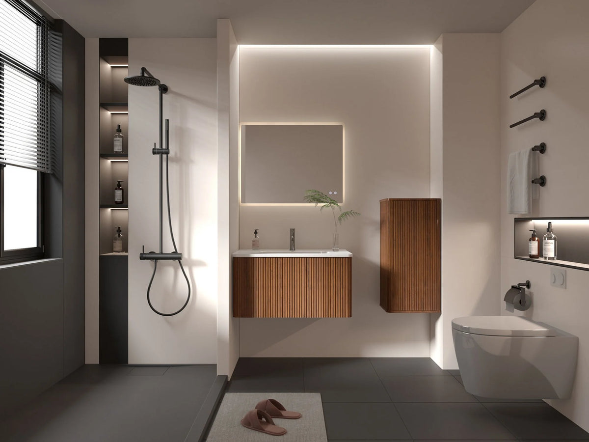 Striped Walnut Bathroom Floating Side Cabinet R389946