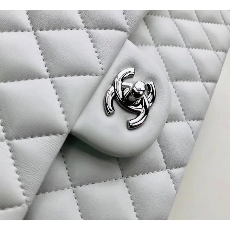 White Lambskin Leather Flap Bag P208