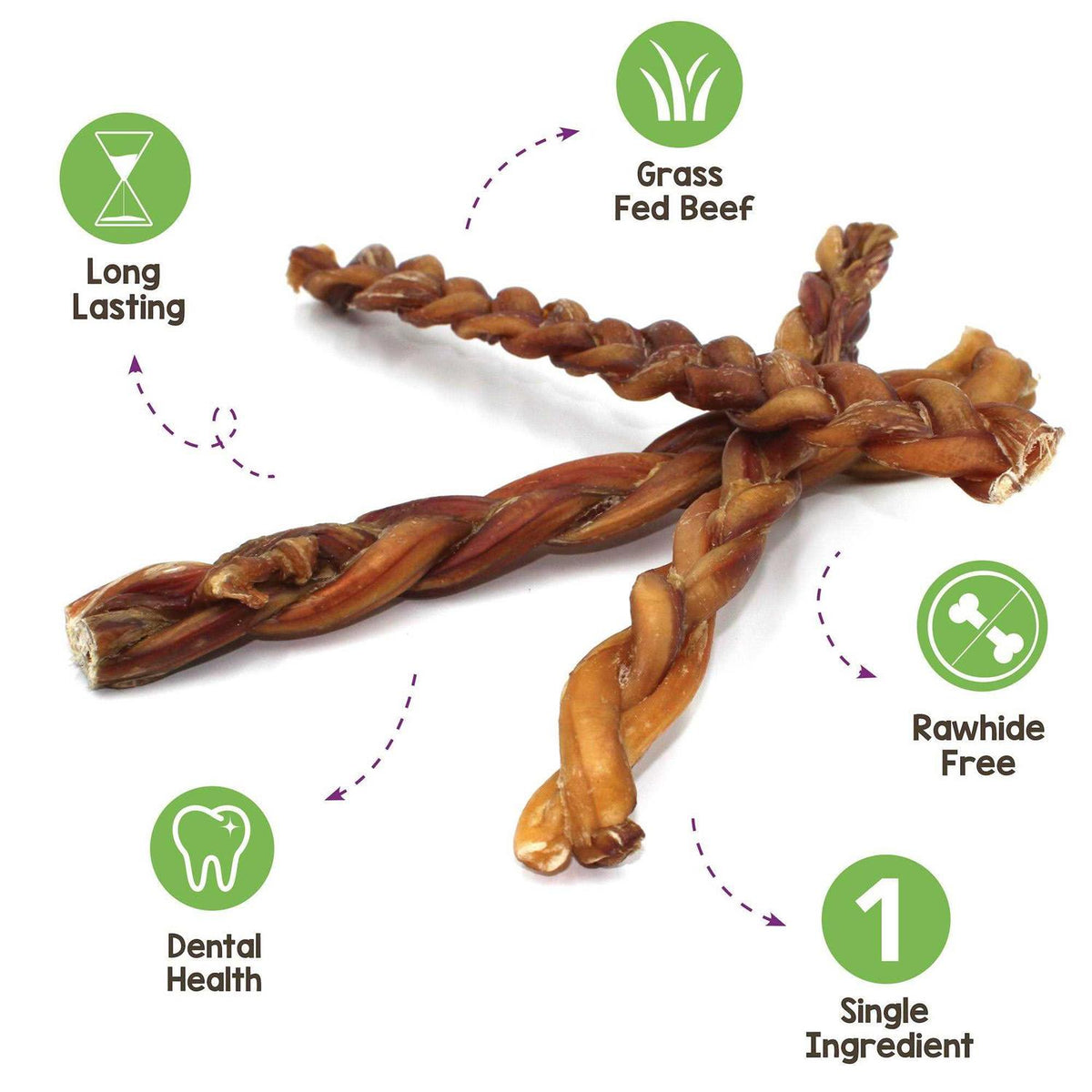 Braided Bully Sticks for Dogs Natural Beef Bones V276