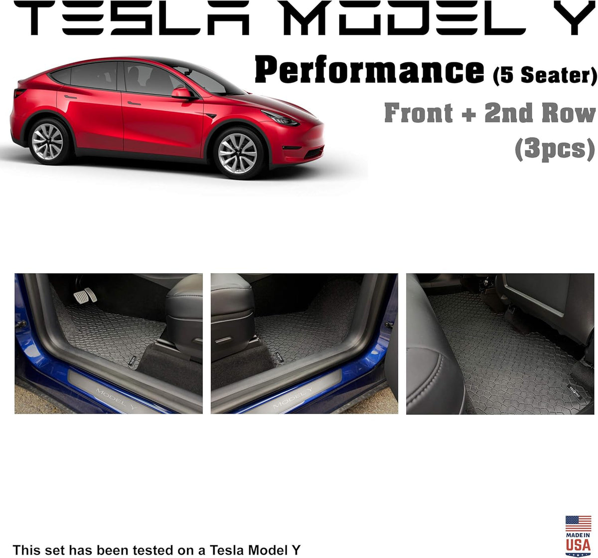 Black Rubber Heavy Duty Floor Mat for Tesla Model Y 5 Seater H32544