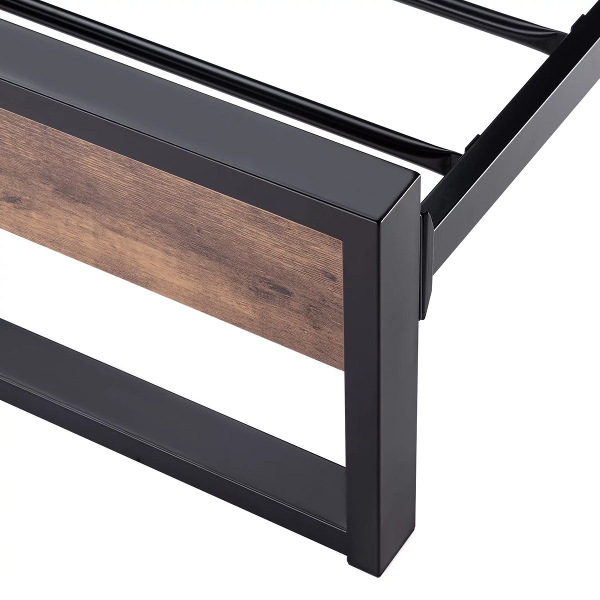Queen Platform Bed Frame with Wooden Headboard and Steel Slats H2442