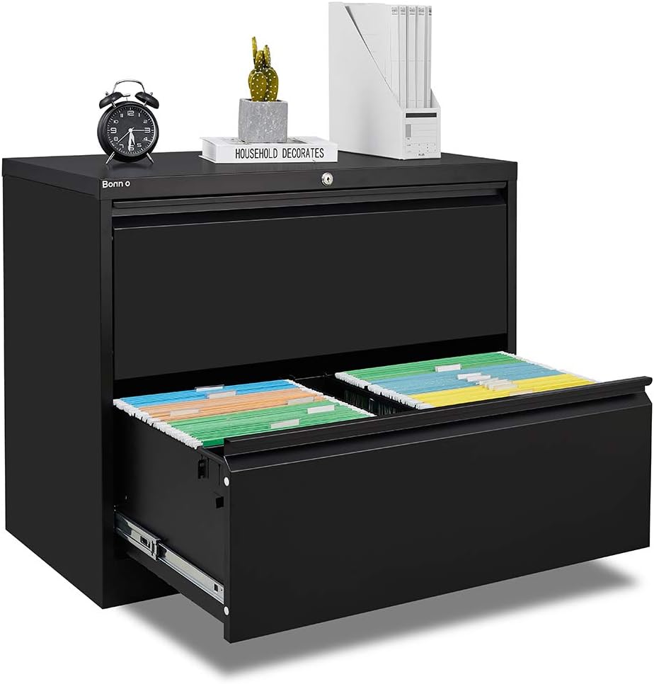 Black Metal Lateral File Cabinet with 2 Drawers K5657