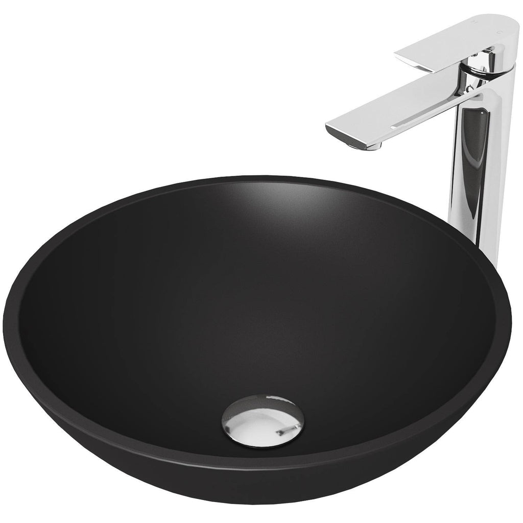 15 inch Vessel Bathroom Sink and Vessel Faucet Set in Chrome with Pop-Up Drain E8301