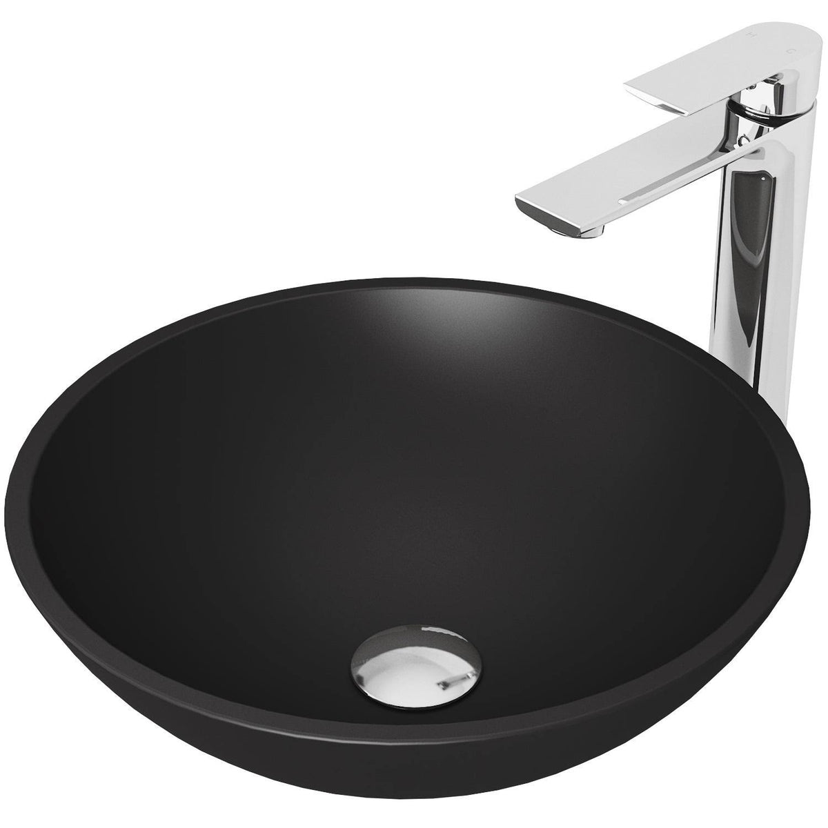 15 inch Vessel Bathroom Sink and Vessel Faucet Set in Chrome with Pop-Up Drain E8301