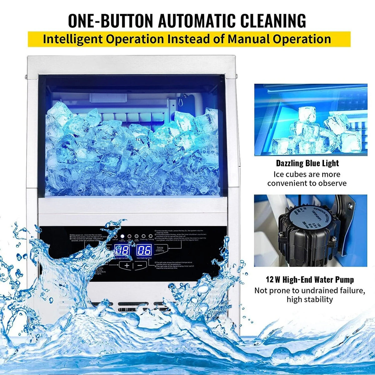 Commercial Ice Maker 90lb Stainless Steel Built-in Cube Machine O16480
