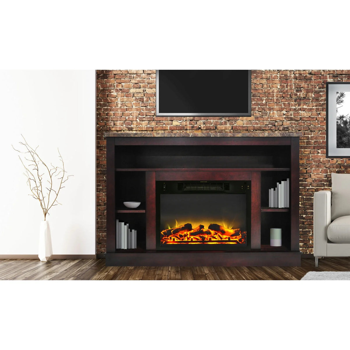 Freestanding Electric Fireplace with Log Insert, Cherry X454670
