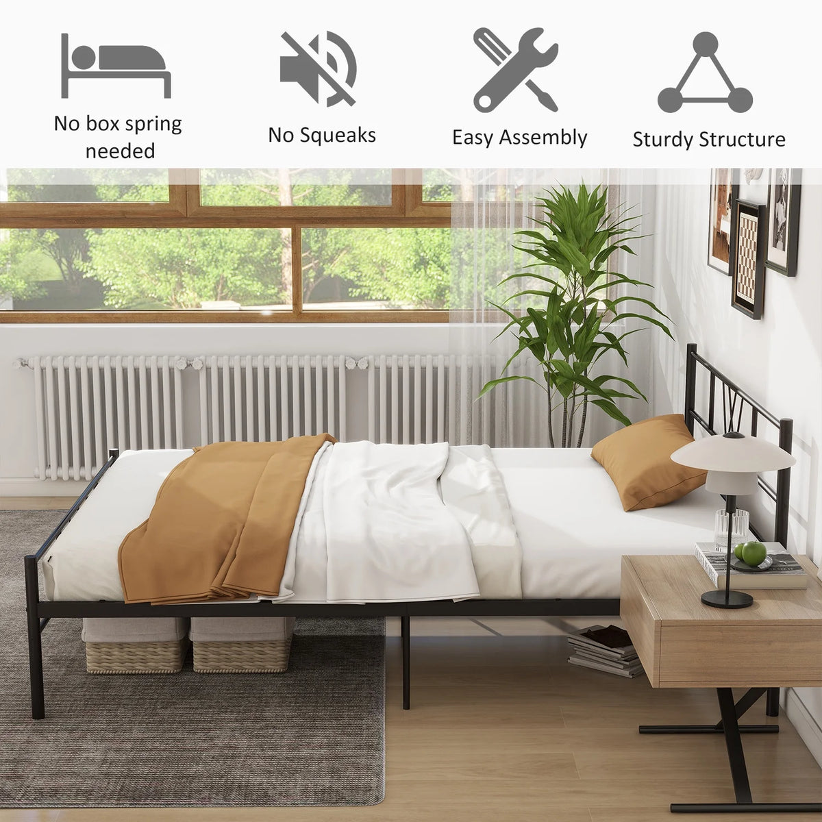 Full Size Metal Platform Bed Frame with Headboard and Footboard R278