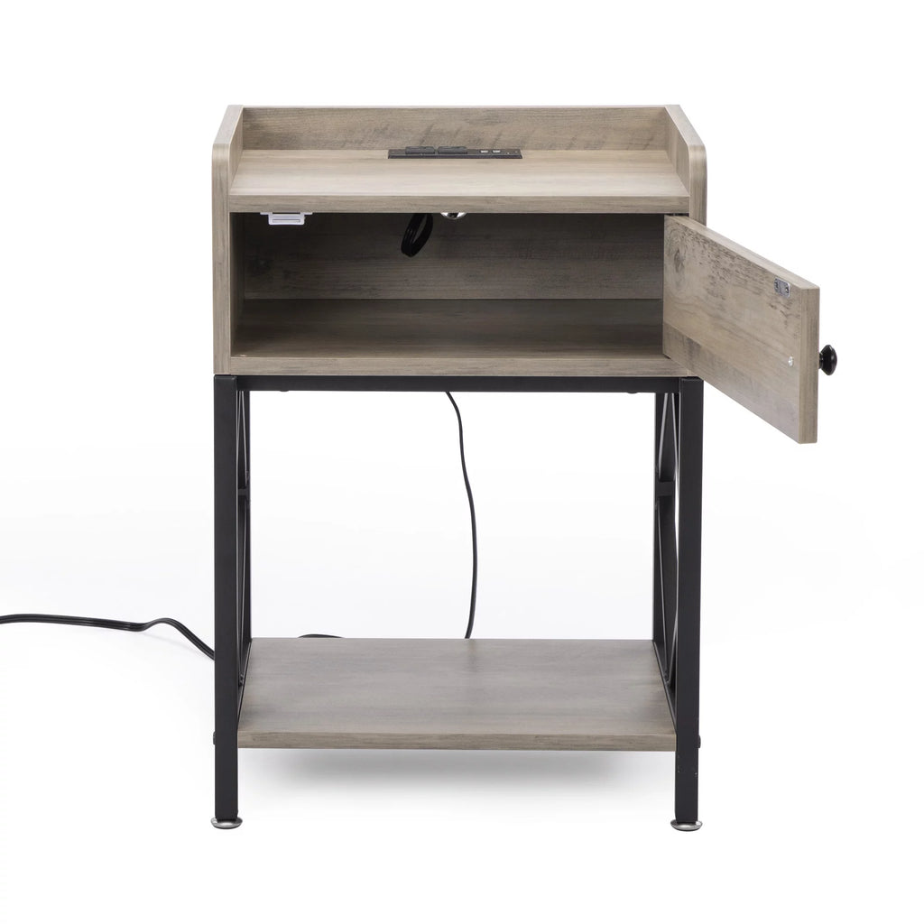 Wood Nightstand Set of 2 with USB Charging Station L29291