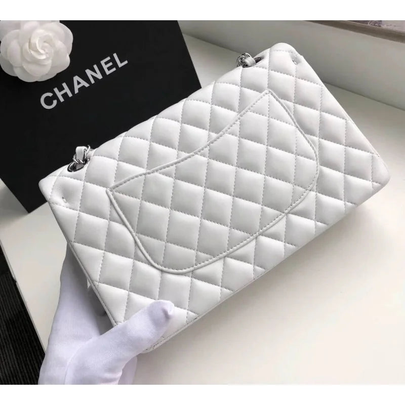 White Lambskin Leather Flap Bag P208