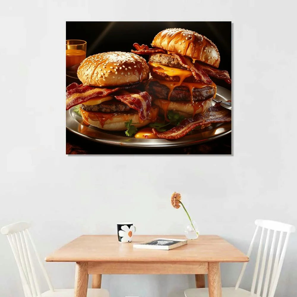 Canvas Wall Art American Burger Stretched and Framed D8827
