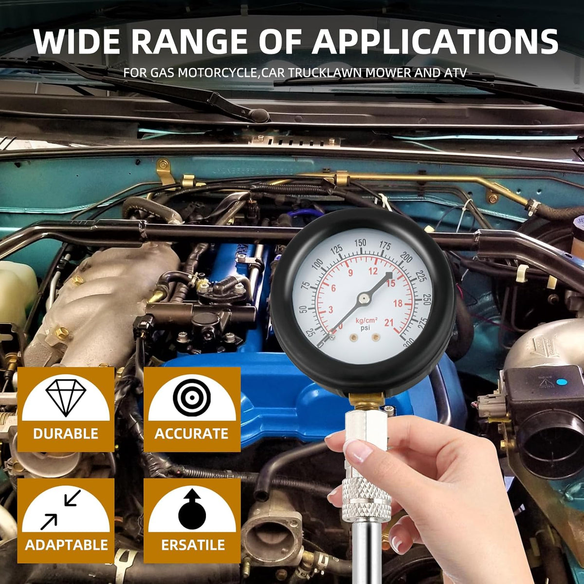 Engine Compression Tester, 0-300 PSI, 8pcs Compression Tester with Adapters Z565