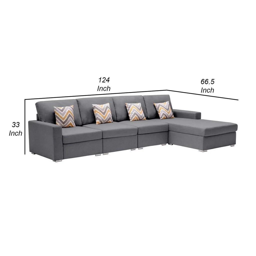 Gray 4 Seater L Sectional Sofa with Reversible Chaise H48459
