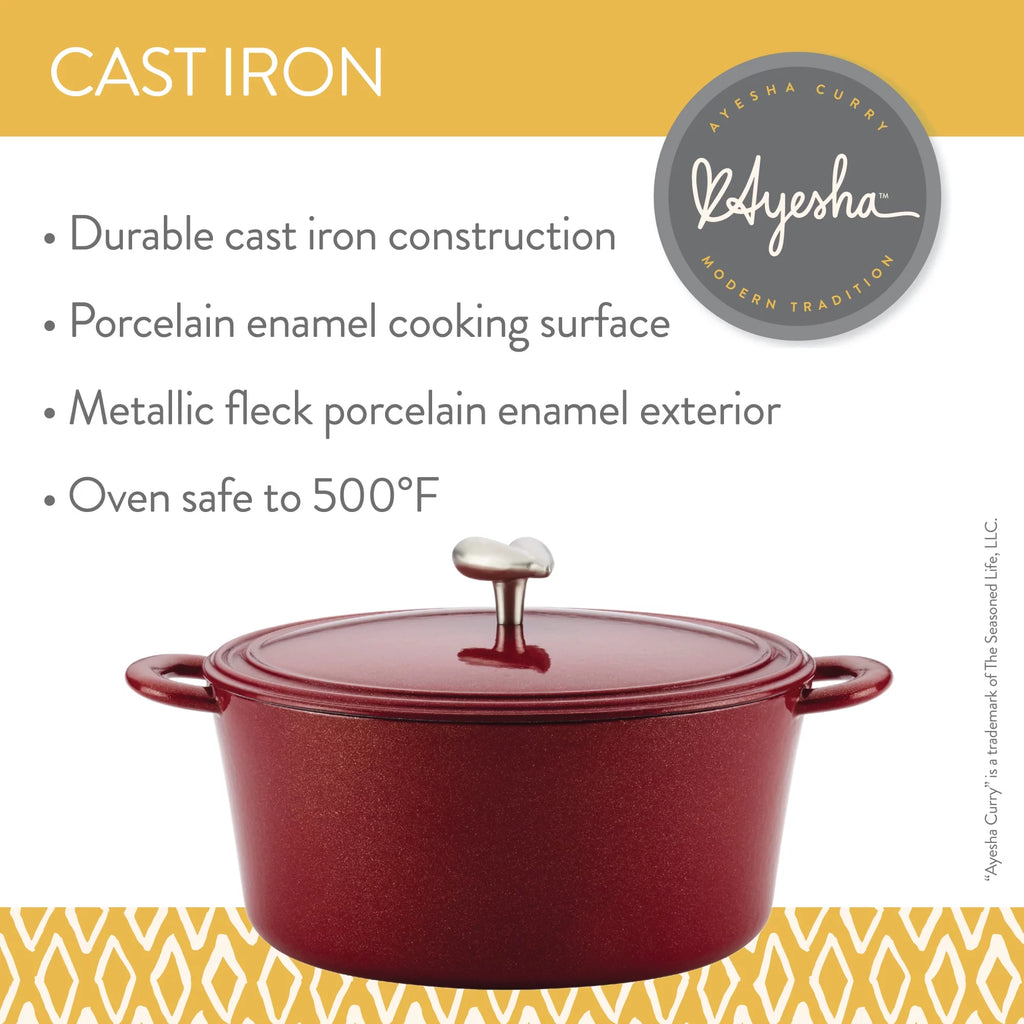 Cast Iron Enamel Covered Dutch Oven 6-Quart Sienna Red P72458