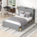 Full Size Wooden Platform Bed Frame with Bookcase Headboard and 4 Storage Drawers H828113