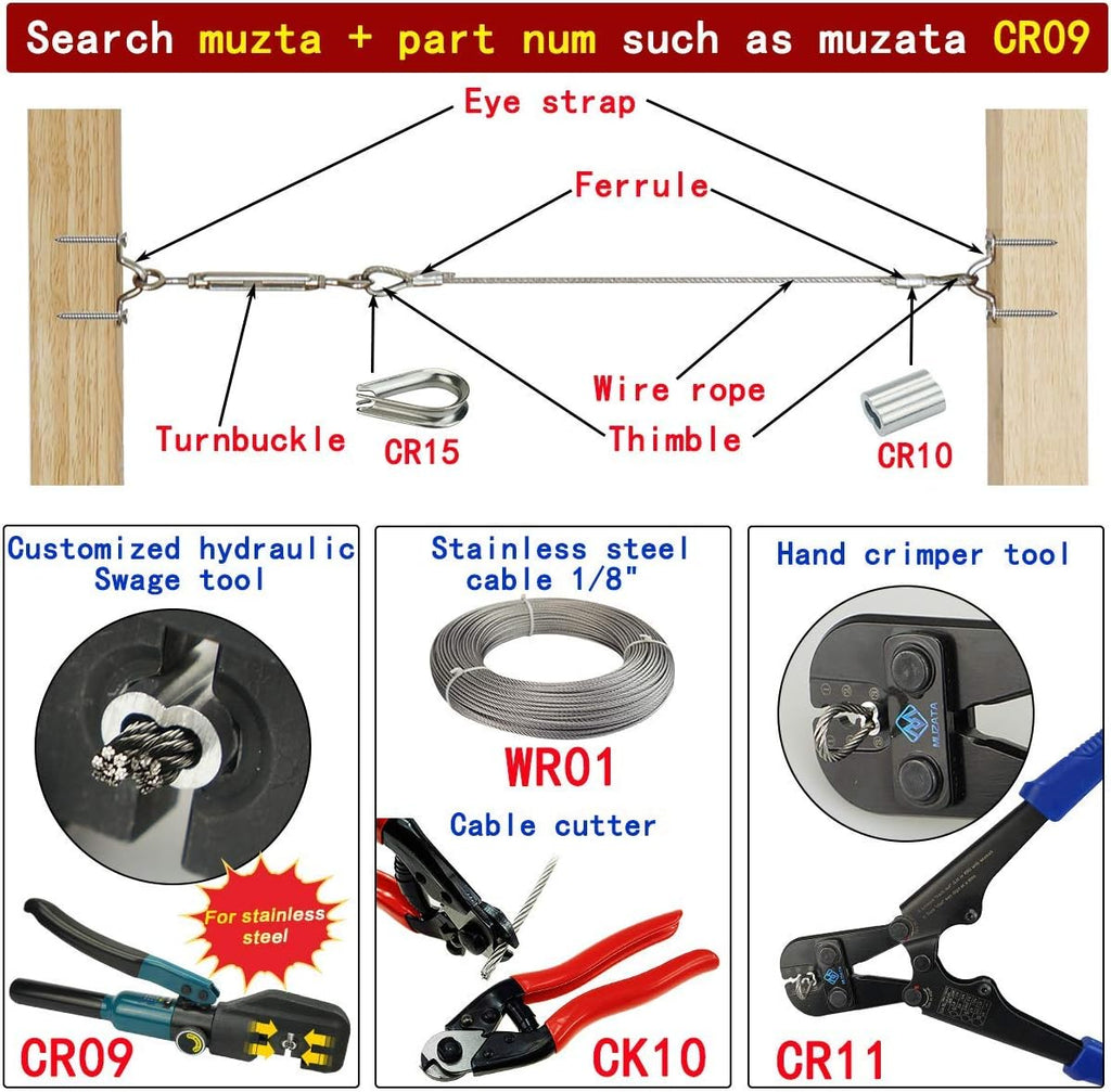 40 Set 1/8 Cable Railing Kit Heavy Duty Turnbuckle M5 Eye to Eye Stainless Steel Angle Adjustable X406335