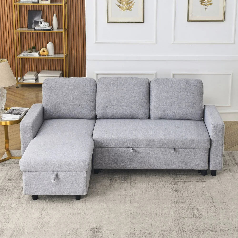 78.8" Reversible L-Shaped Linen Sleeper Sofa with Pullout Bed I901
