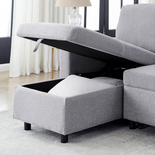 78.8" Reversible L-Shaped Linen Sleeper Sofa with Pullout Bed I901