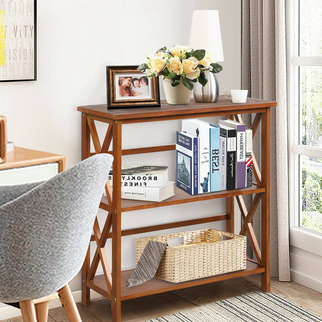 3-Tier Wooden Open Shelf Bookcase Natural G388306