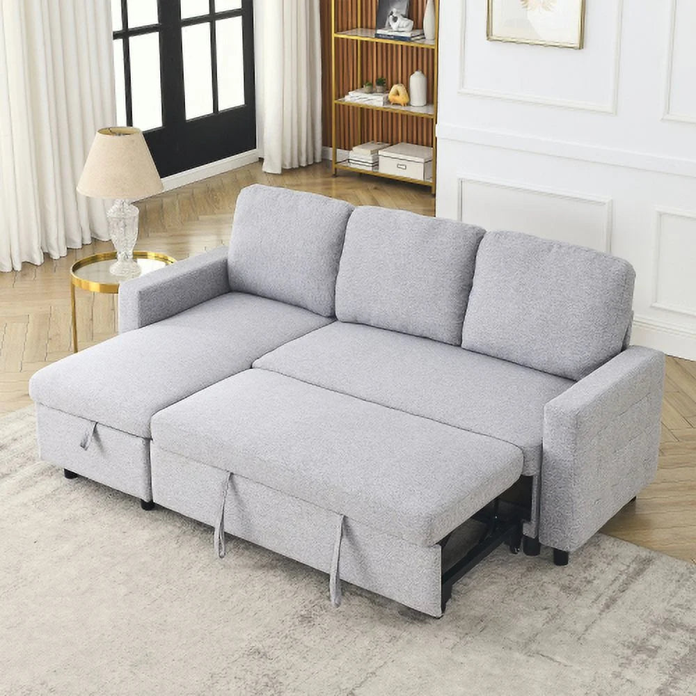 78.8" Reversible L-Shaped Linen Sleeper Sofa with Pullout Bed I901