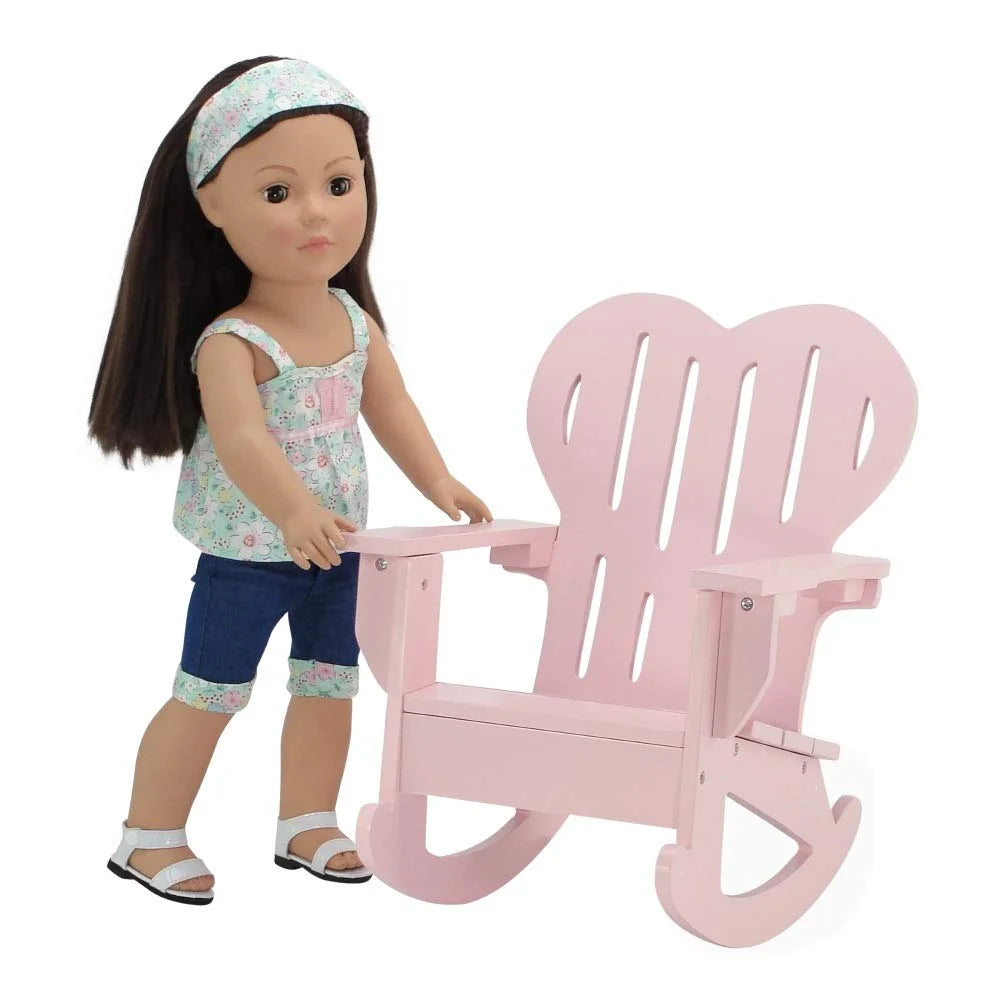 Pink Outdoor Adirondack Rocking Chair with Heart Shaped Back W30932