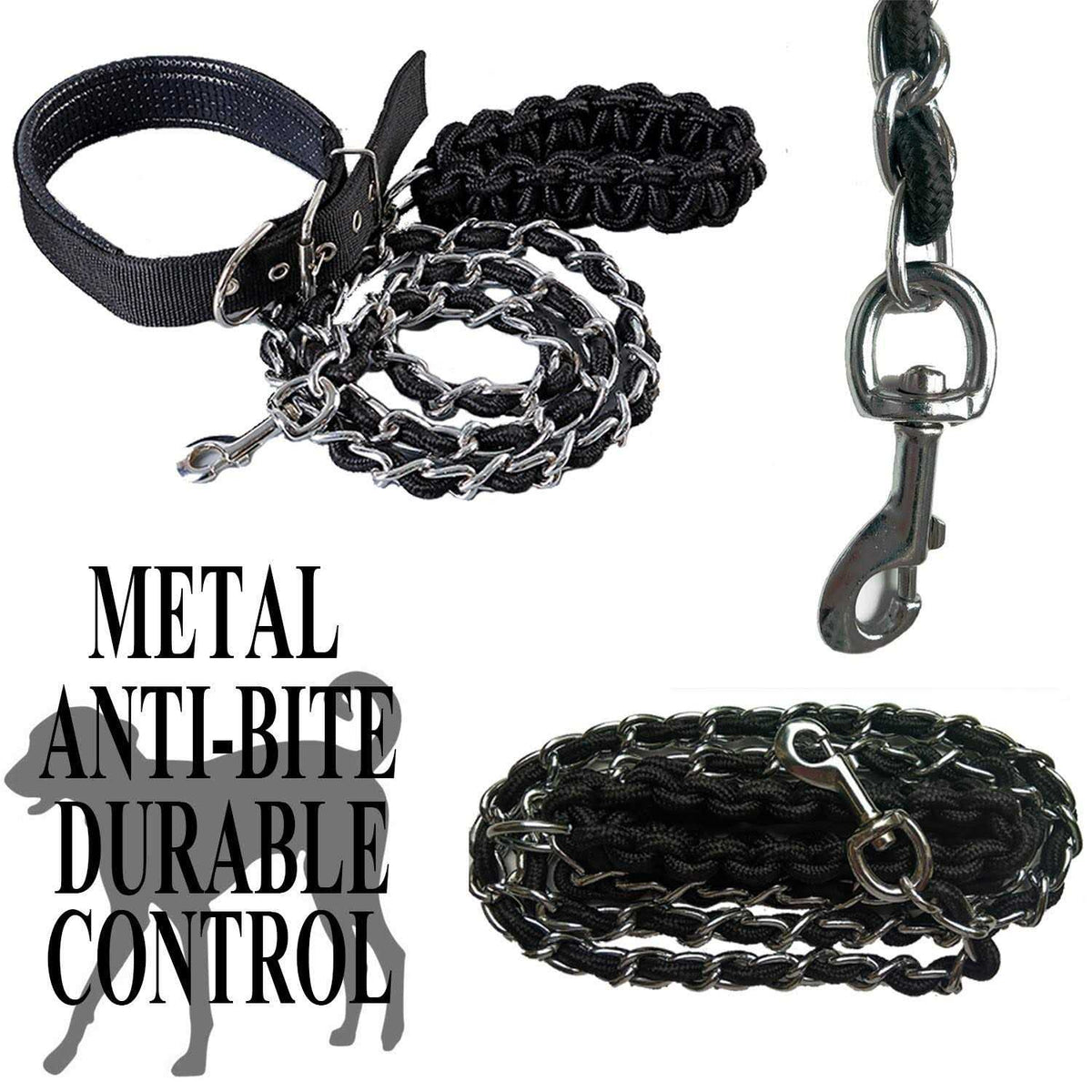 Heavy Duty Metal Dog Leash with Collar Q529696